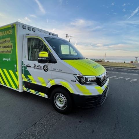 St John Ambulance ambulance parked up by the seafront. 