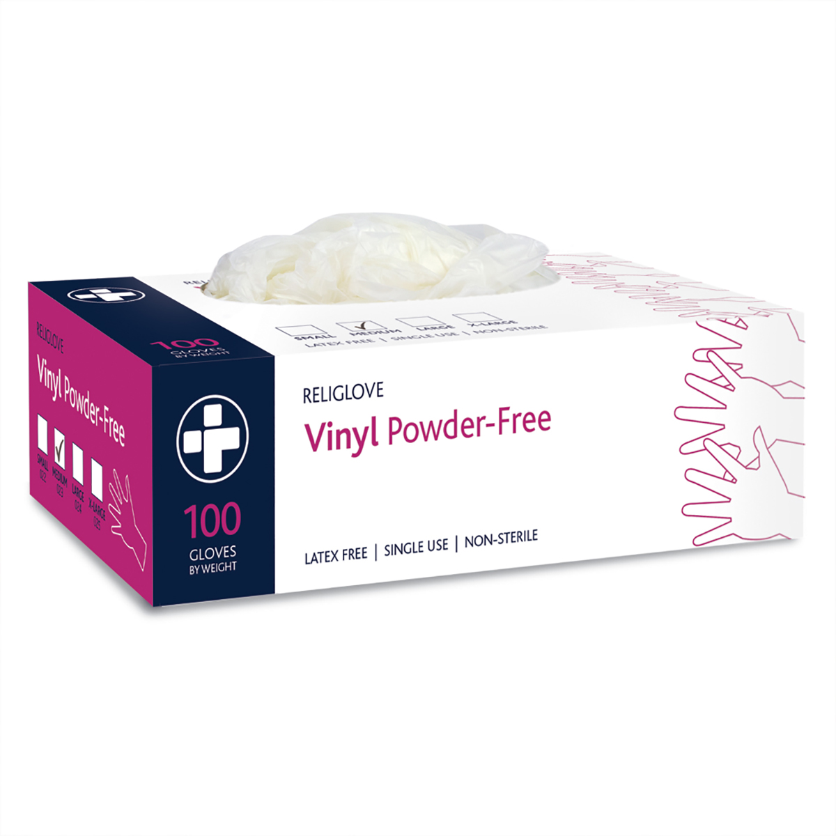 Box of 100 Medium Vinyl Powder-Free Gloves