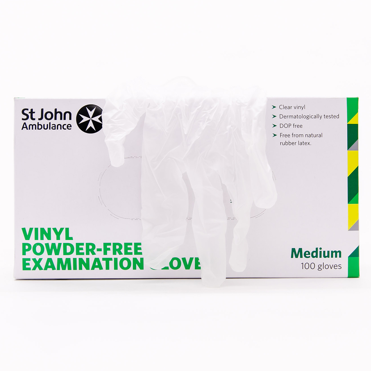 Box of 100 Medium St John Ambulance Vinyl Powder-Free Gloves